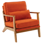 Mid-Century Modern Accent Chair with Wooden Frame - Oak Armrest, Linen-Cotton Burnt Orange Upholstery, Single Seater Lounge Chair for Living Room (Weight Capacity 330LBS) - Image 9