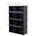 7-Tier Portable 28 Pair Shoe Rack Organizer 14 Grids Tower Shelf Storage Cabinet Stand Expandable for Heels, Boots, Slippers, Black - Image 5