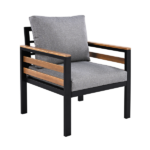 GO 4-Piece Outdoor Furniture Sofa Set for 5 People with Acacia Wood Armrests, Patio Conversation Set with Removable Cushion and Solid Wood Coffee Table for Garden, Grey - Image 9