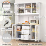 73 Inch White Kitchen Pantry Cabinet with Customizable LED Lights & Built-in Charging Station (USB/Type-C/AC Outlets) - Image 11