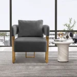 TS Modern decorative chair, living room side chair with gold metal legs, no wheels, suitable for dressing area, reception room, office,Teddy fleece upholstered metal foot sofas 2PCS Grey - Image 7