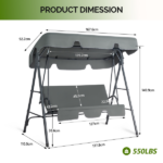 68*43*60 inch Dark Gray KD Style with Cushion Canopy Iron Oxford Fabric 250kg Iron Swing Set - Image 3