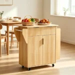 Do Not Sale on Amazon 2-Door 1-Drawer Grille Food Cart Gold-Plated Aluminum Alloy Door Handles Vacuum-Formed Door Panels Rubberwood Countertop MDF sideboard 31.5*26.69*35.04in Oak - Image 10