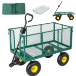 3-in-1 Oversized Steel Garden Cart , 880lbs Pullable Mesh Metal Garden Cart, All-Terrain Utility Cart with Removable Liner & Side Panels & Mesh Tray for Outdoor Lawn, Patio and Landscaping, Green - Image 12