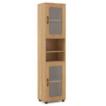 67" Tall Slim Bathroom Storage Cabinet with Fluted Doors, Adjustable Shelf Freestanding Narrow Organizer - Natural - Image 2