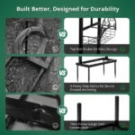 Garden Hose Holder, Water Hose Holder Stand with Storage Basket, Heavy Duty Freestanding Garden Hose Hanger Storage Rack with 4 Spikes for Outside Yard Lawn Farm, Black - Image 7