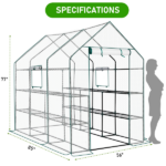 Large Walk-in Greenhouse with PE Cover & Side Windows, 12-Shelf Indoor Outdoor Portable Greenhouse for Garden Backyard, 56 x 85 x 77", White - Image 6