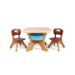 Brown Kids Table and 2 Chairs Set with 4 Storage Boxes, Toddler Activity Table for Drawing Playing Eating, Children Furniture for Indoor Outdoor - Image 4