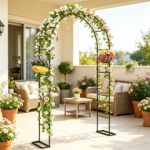 8 ft Black Steel Garden Arbor Trellis – Large Base Arch Stand for Backyard Garden & Wedding Entrance - Image 4