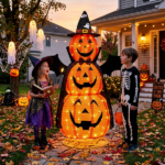 5ft Orange 3-Tier Retractable Fabric Pumpkin Halloween Light Decor with Cape & Wings, 130 Warm White LED String Lights, 4.5V 3.6W - Image 11