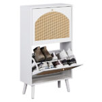 2 dump buckets with high-leg arched rattan shoe cabinet particle board + plastic rattan 54*24*98cm white frame + original wood rattan surface + white high-leg shoe cabinet - Image 9