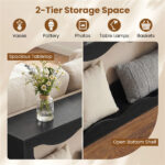 63" Narrow Console Table with Wavy Hollow Design, 2-Tier Extra Long Entryway Table with Storage Shelf - Black - Image 9