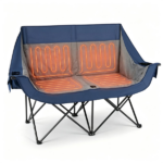Navy Dual Person Heated Folding Camping Chair 4 Heating Zones 3 Temperature Levels, Heavy Duty 660 LBS Double Outdoor Loveseat with Cup Holders Storage Pockets & Carry Bag for Picnic Beach Sports