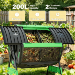 53 Gal Compost Bin Outdoor Dual Chamber Tumbling Composter with Adjustable Vents BPA Free Green - Image 5