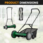 18-Inch 5-Blade Push Reel Lawn Mower with Grass Catcher, Manual Walk-Behind Mower with 4-Level Height Adjustment - Green - Image 3