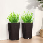 2 Pack Outdoor Tall Plastic Planter Set, Large Flower Pots with Drainage Holes, Durable Plant Pots for Porch Entryway Patio Yard Garden, Dark Brown - Image 11