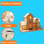 3D Wooden Puzzle Sweet Home Music Box Hands Craft Miniature Dollhouse Kits 3D Model Diy House Building with LED Night Lights Gifts for Christmas - Image 2
