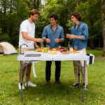 50" Folding Fish Cleaning Table with Sink, Bi-Folding Portable Camping Sink Station with Drain Hose, Trash Can, Foldable Outdoor Sink for Camping, Fishing, BBQ - Image 12