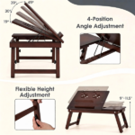 Adjustable Bamboo Laptop Bed Tray with Storage Drawer, 4 Tilt Angles 9"-11.5" Height Foldable Lap Desk Ventilation Holes Anti-Fall Baffle for Bed Sofa Picnic Brown - Image 4