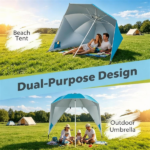 2-in-1 Portable Beach Umbrella with Side Panels UPF 50+ Silver Coated Oxford Cloth, Wind Resistant Vented Canopy with Sand Anchor Stakes Wind Ropes - Turquoise - Image 3
