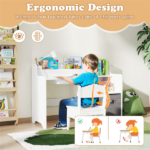 Kids Table and Chair Set with Storage Drawers House-Shaped Study Desk for Playroom Bedroom- White - Image 7