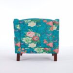 Modern Accent Chair with Retro Wood Legs, Comfy Upholstered Armchair, Floral Design Single Sofa Chair for Living Room Bedroom Office - Floral Cyan - Image 19