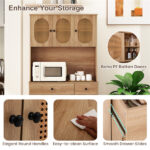 Natural Boho 6-Door Pantry Cabinet, PE Rattan Doors & Built-in Charging Station (2 AC Outlets + 2 USB Ports) - Image 10