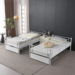 Same Code 71558202 Twin Over Twin Convertible Bunk Bed with 2 Storage Drawers, Metal Bunk Bed Can be Divided Into Two Daybeds, White - Image 14