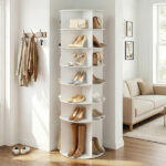 7-tier, 360° rotating wood-plastic composite shoe rack, 60*60*184cm, white - Image 14