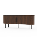 Walnut Embossed Particle Board TV Stand, Oval Tabletop 147×35×58cm, Modern Entertainment Center with Sliding Grid Doors, Media Console Cabinet for Living Room Bedroom - Image 6