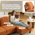 U-Shaped Convertible Sectional Sofa with 2 Chaise Lounges, 4-Seater Modular Couch with Removable & Washable Chenille Covers, 111.4" L x 48.4" D x 33.1" H L-Shaped Couches for Living Room Apartment, Heavy Duty Plastic Legs, Burnt Orange - Image 10