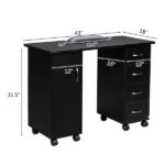 Double Edged Manicure Nail Table with Drawer Black - Image 10