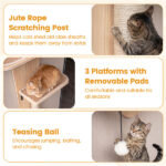 Door Hanging Cat Tree 5-Level Height Adjustable 4-Tier Climber No-Drill for Apartment Beige - Image 9