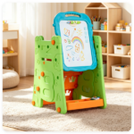 Green 3-in-1 Kids Double Sided Art Easel, Magnetic Whiteboard & Chalkboard Standing Drawing Board with Adjustable Height Angle, Storage Tray Book Rack Complete Painting Accessories PP Play Easel Gift - Image 8