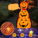 5ft Orange 3-Tier Retractable Fabric Pumpkin Halloween Light Decor with Cape & Wings, 130 Warm White LED String Lights, 4.5V 3.6W - Image 13