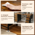 47 Inch Computer Desk with 8 Fabric Drawer, Home Office Desk with Power Outlets, Large Storage,Rust - Image 3