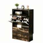 2-Door 1-Drawer MDF Shoe Cabinet 25*9.45*37in Black Oak - Image 4