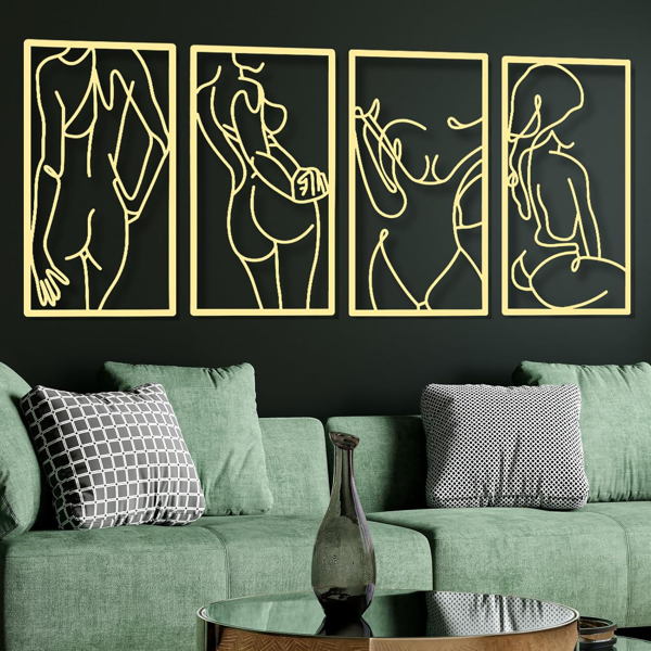 CIFbuy 4 Pcs Metal Wall Art Decor Minimalist Abstract Woman Wall Art Line Drawing metal line art Home Hanging Art Decor for Bedroom Kitchen Bathroom Living Room(Modern,Gold) (TikTok, temu pick-up service)