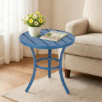 Outdoor Round Side Table, Small Metal Table Patio End Table Coffee Bistro Table for Indoor Outdoor, Navy Blue - Image 4