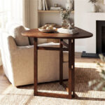 31.5" Small Folding Dining Table, Walnut Solid Wood Foldable Kitchen Table for 2 People - Image 9