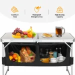 4FT Portable Folding Camping Table with Storage, Aluminum Outdoor Cooking Station with 2 Adjustable Legs, Black - Image 5