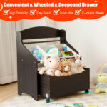 Dark Brown Multifunctional Kids Storage Cabinet with Large Capacity Toy Box and Display Shelf, Safe Rounded Corner Children Organizer for Toys Books - Image 8