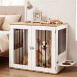 Furniture Style Dog Crate with 360° Rotating Feeder & 304 Stainless Steel Bowls, Double Locking Indoor Dog Kennel - Image 2