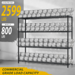 4-tier, adjustable shelf spacing, with adjustable feet and wheels, iron display stand, 150*60*192cm, powder-coated black - Image 11