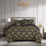 Black & Yellow King Size 7-Piece Comforter Set – Dubh Floral Bedding Collection - Image 5