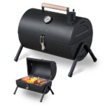 Vertical Steel Charcoal Smoker, Heavy Duty Double Layer Round BBQ Grill for Outdoor Cooking, Black - Image 21