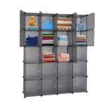 20 Cube Organizer Stackable Plastic Cube Storage Shelves Design Multifunctional Modular Closet Cabinet with Hanging Rod Gray - Image 7