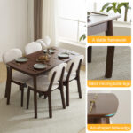 Rubber wood soft bag deep walnut dining table and chair set 1 table 4 chairs beige cushion rectangular - Image 6