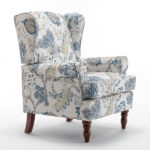 Modern Accent Chair with Retro Wood Legs, Comfy Upholstered Armchair, Floral Design Single Sofa Chair for Living Room Bedroom Office - Floral Blue - Image 19