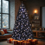 7.5 FT Pre-lit Artificial Christmas Tree, Hinged Xmas Pine Tree with 1350 Branch Tips, 400 Lights and Remote Control for Holiday Party Office Home, Black - Image 3